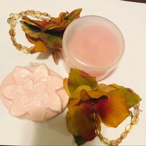 Pink floral soap and body scrub